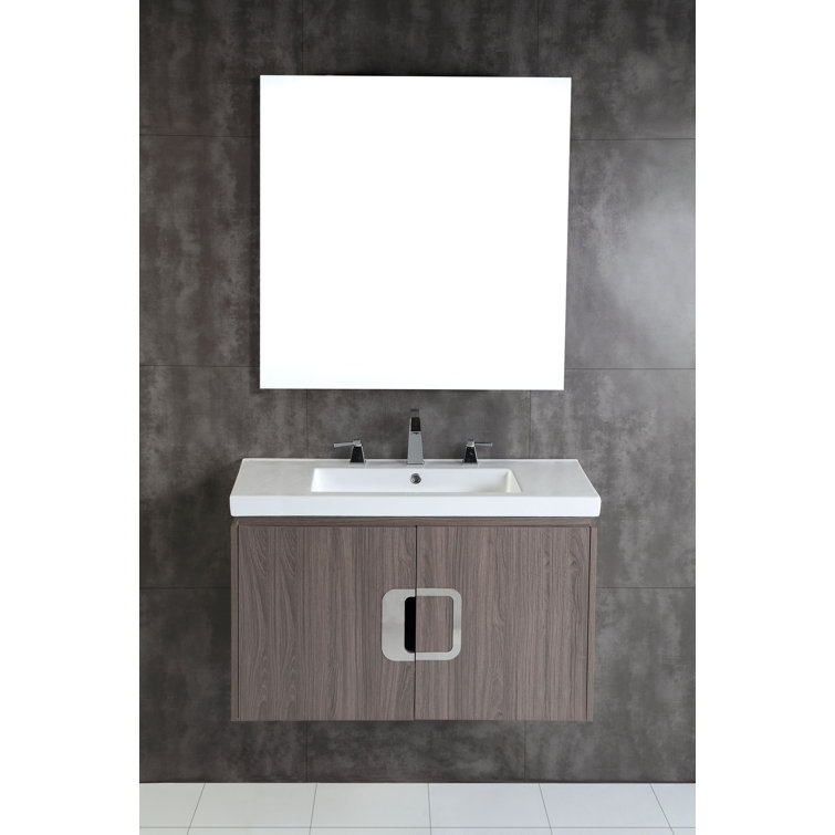 Gray Brownish Oak 36'' Single Wall-Mount Bathroom Vanity