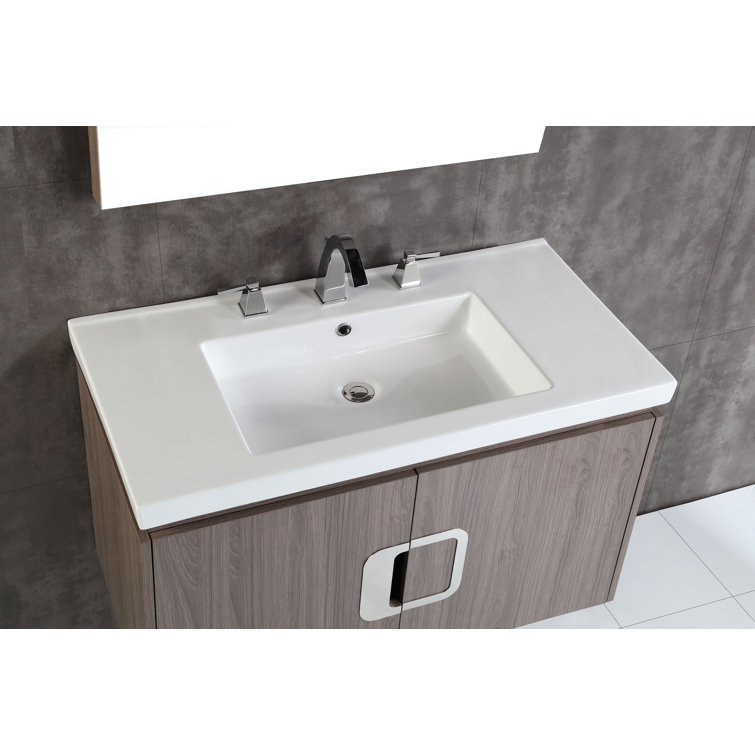 Gray Brownish Oak 36'' Single Wall-Mount Bathroom Vanity