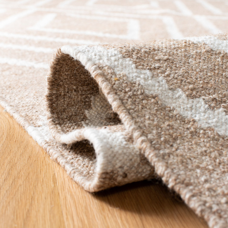 Beige/Ivory Flat Woven Handmade Wool Viscose Rug, 5' x 8'