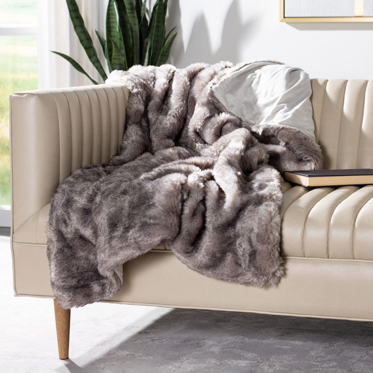 Gray Faux Fur Chinchilla Throw Blanket 60" x 50"