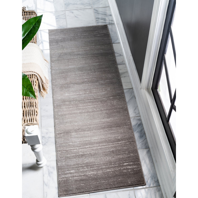 Gray Synthetic Stain-Resistant Indoor Runner Rug