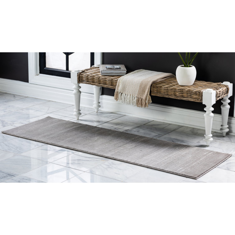 Gray Synthetic Stain-Resistant Indoor Runner Rug