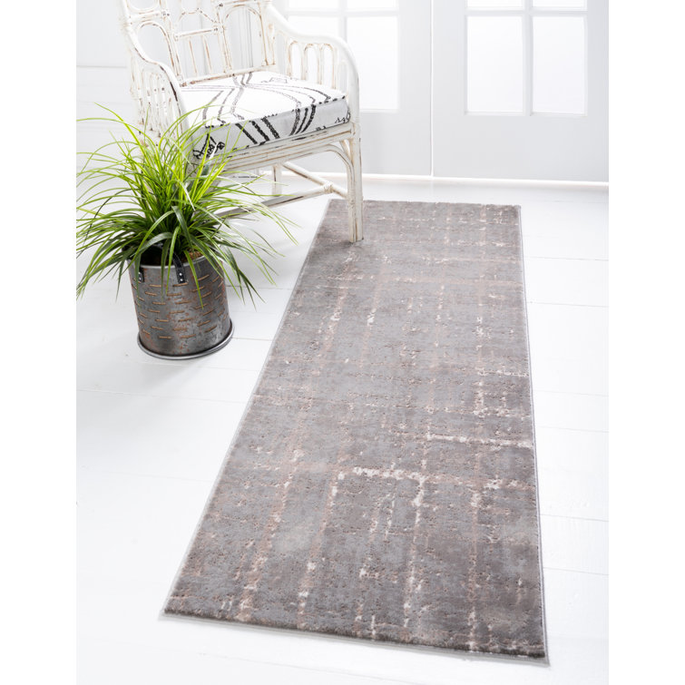 Gray Synthetic Stain-Resistant Easy Care Runner Rug