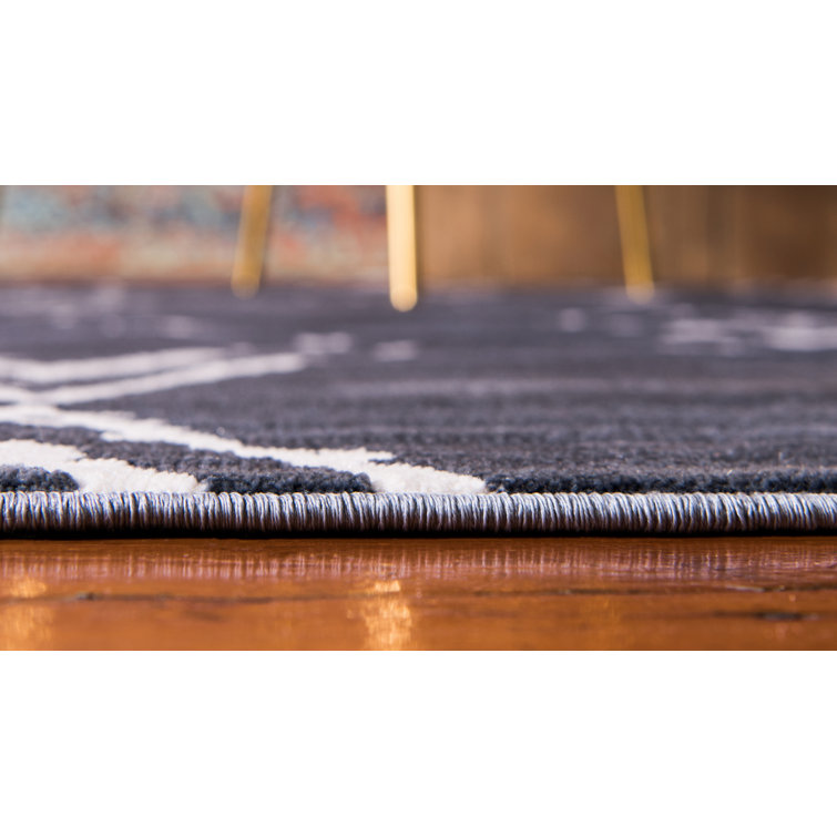 Navy Blue Geometric Rectangular Synthetic Area Rug