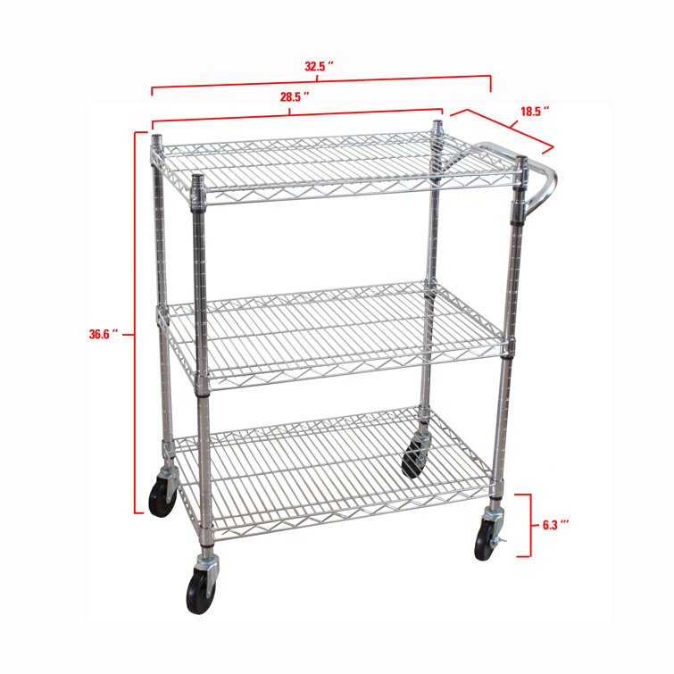 Oceanstar Chrome 3-Tier Adjustable Heavy-Duty Utility Cart