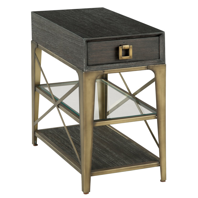 Edgewater Transitional Brown and Gold Oak Chairside Table with Storage