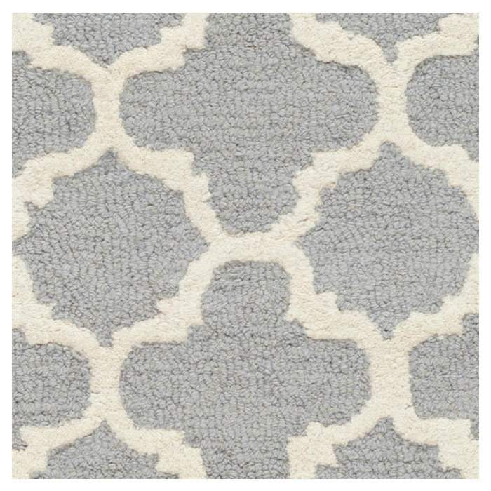 Hand-Tufted Silver and Ivory Wool Geometric Rug, 6' Square
