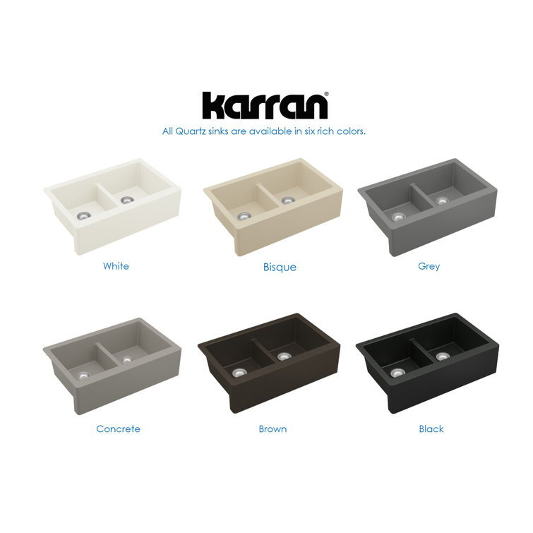 Concrete Quartz Composite Farmhouse Apron Front Double Bowl Kitchen Sink