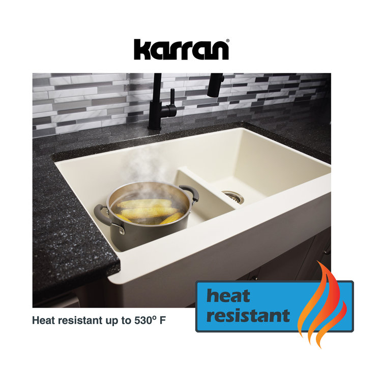Concrete Quartz Composite Farmhouse Apron Front Double Bowl Kitchen Sink