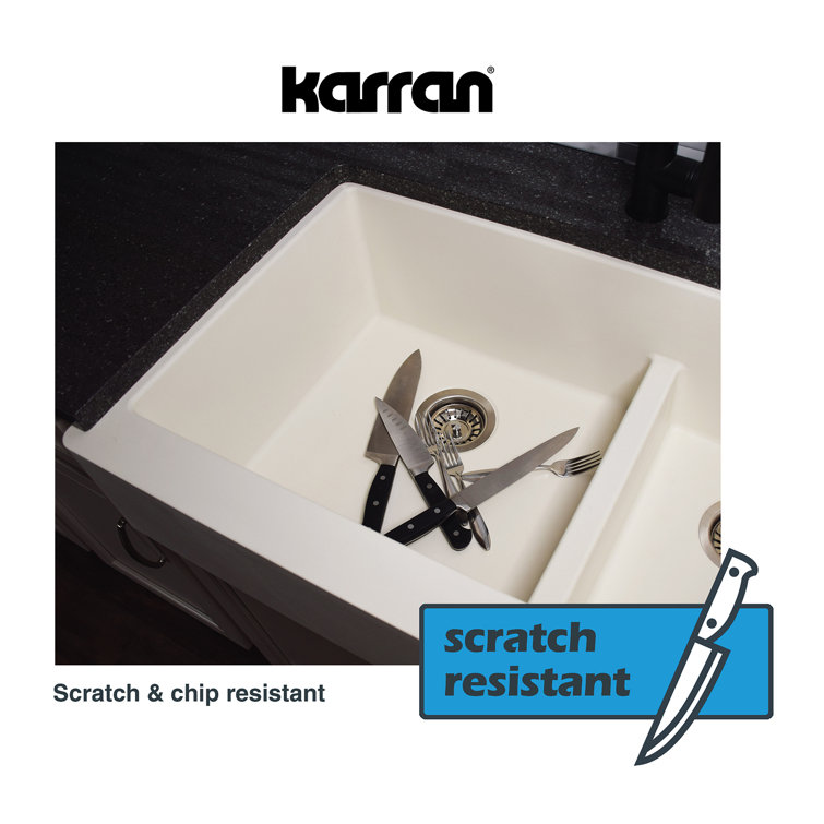 Concrete Quartz Composite Farmhouse Apron Front Double Bowl Kitchen Sink
