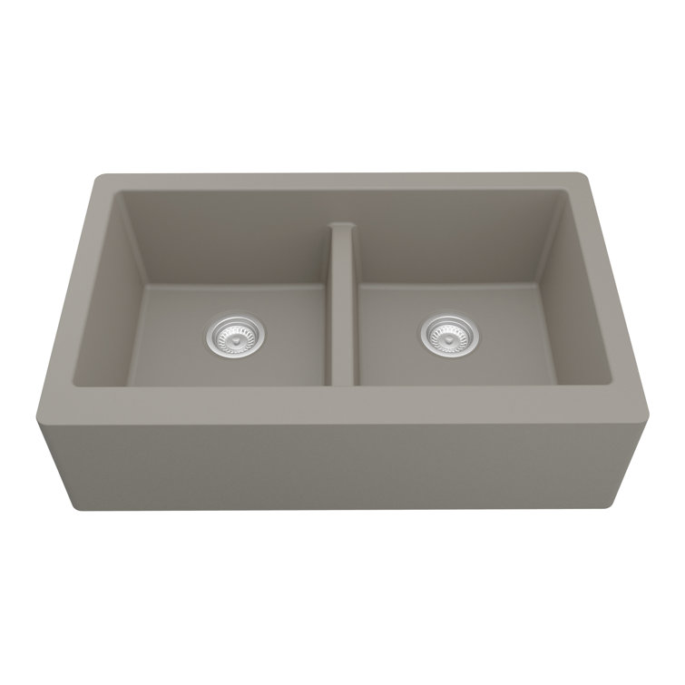 Concrete Quartz Composite Farmhouse Apron Front Double Bowl Kitchen Sink