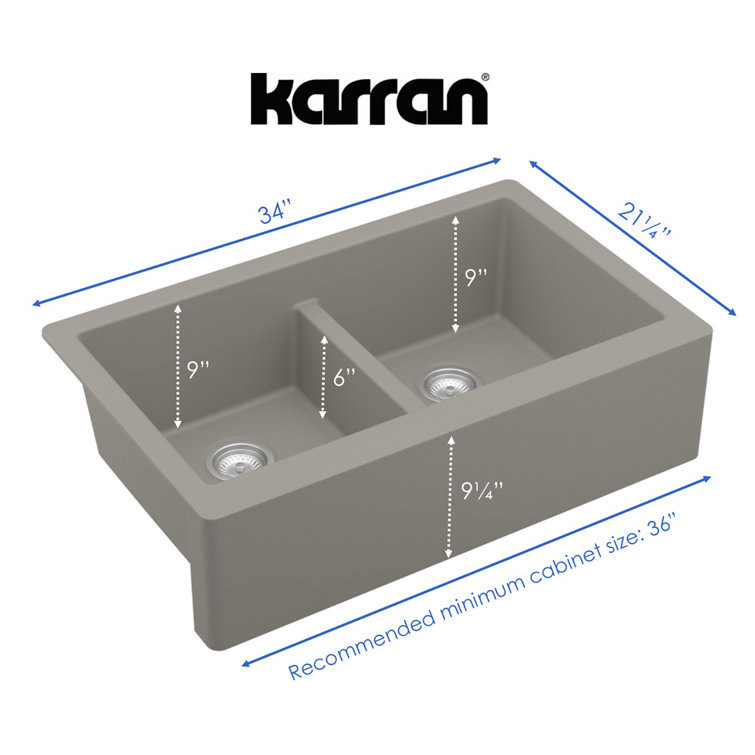 Concrete Quartz Composite Farmhouse Apron Front Double Bowl Kitchen Sink