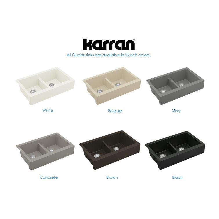 Brown Quartz Composite Farmhouse Double Bowl Kitchen Sink