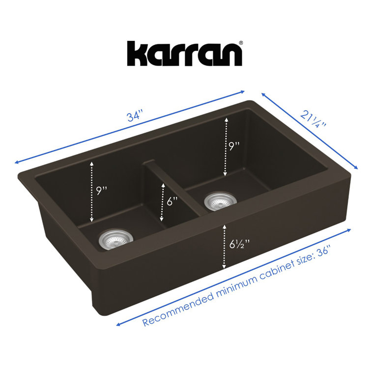 Brown Quartz Composite Farmhouse Double Bowl Kitchen Sink