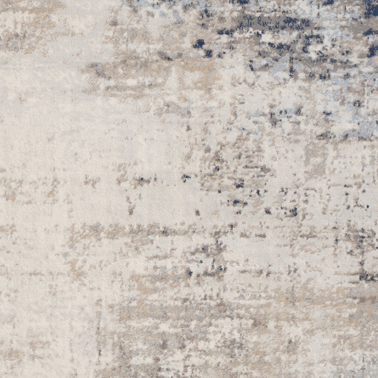 Square Blue and Ivory Abstract Stain-Resistant Area Rug