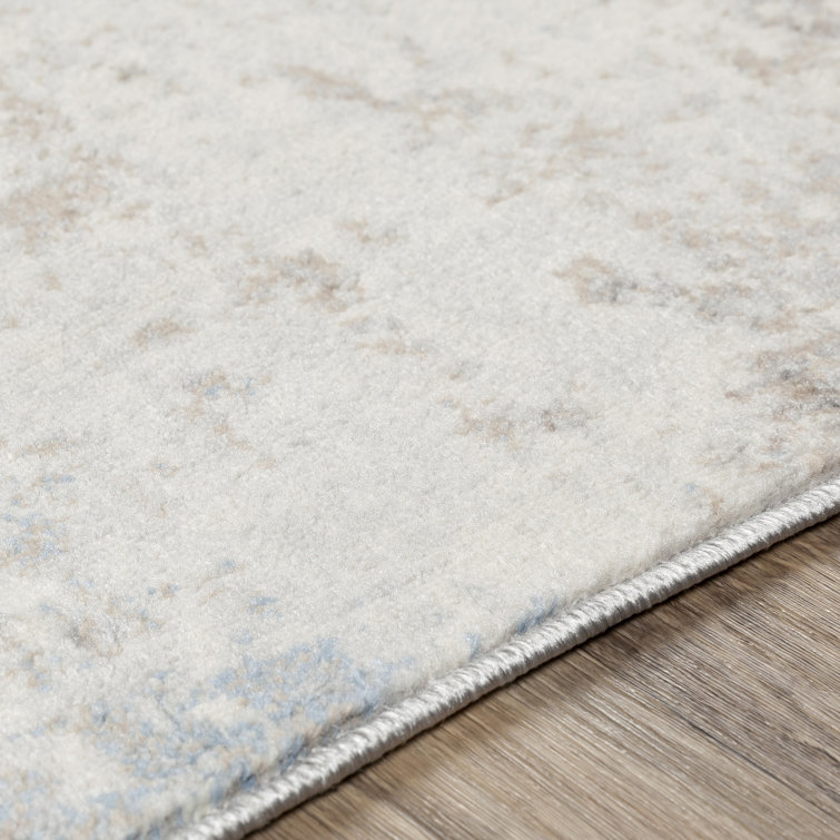Square Blue and Ivory Abstract Stain-Resistant Area Rug