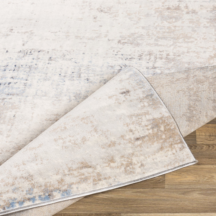 Square Blue and Ivory Abstract Stain-Resistant Area Rug