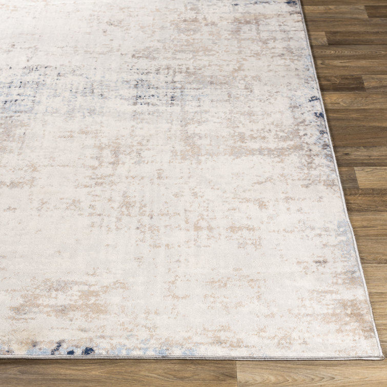Square Blue and Ivory Abstract Stain-Resistant Area Rug