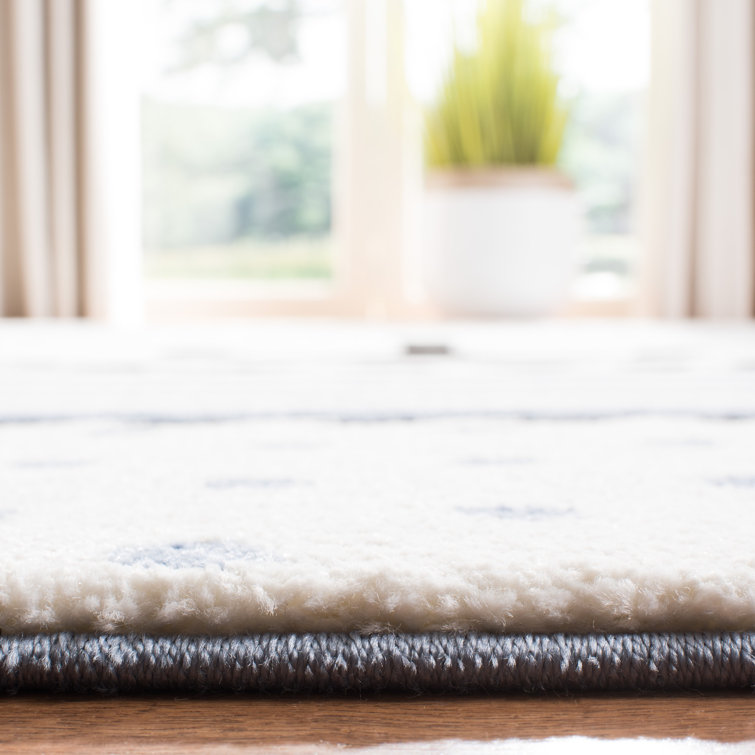 Ivory and Navy Hand-knotted Synthetic Kids Rug, 2'3" x 10'