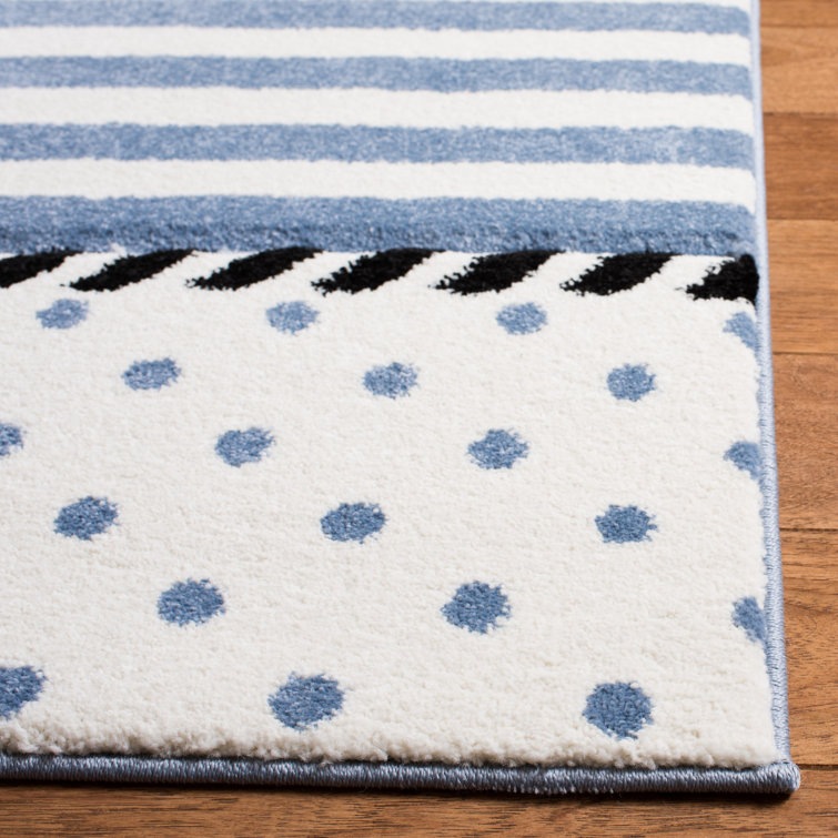 Ivory and Navy Hand-knotted Synthetic Kids Rug, 2'3" x 10'