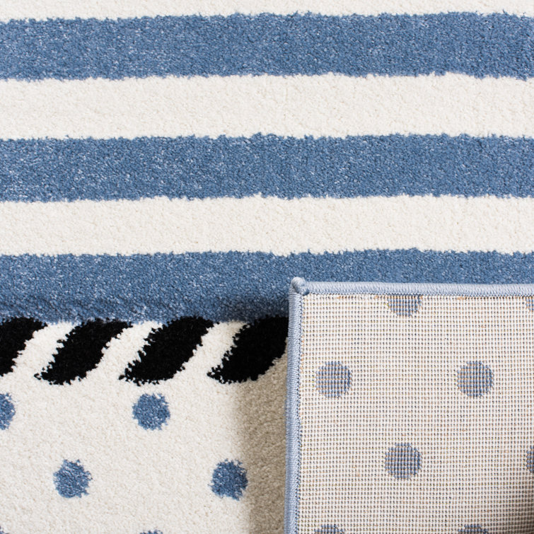 Ivory and Navy Hand-knotted Synthetic Kids Rug, 2'3" x 10'