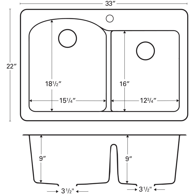 White Quartz Composite Double Bowl Kitchen Sink, 33" x 22"
