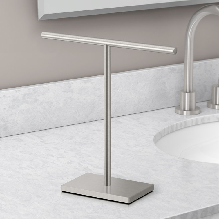 Satin Nickel Freestanding Countertop Hand Towel Holder with Weighted Base