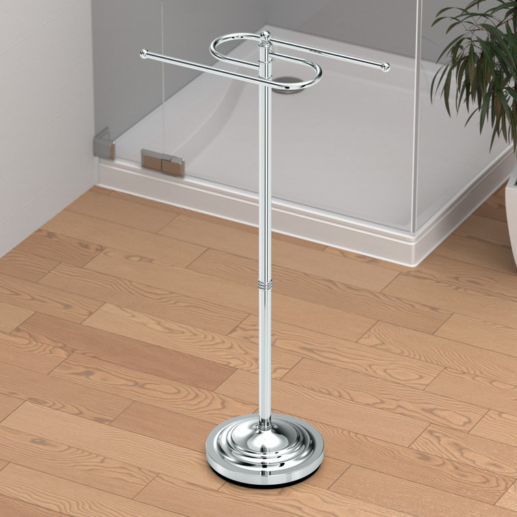 Polished Chrome Freestanding Double Towel Rack with Weighted Base