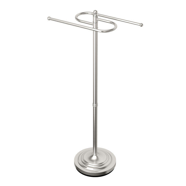 Satin Nickel Freestanding Double Towel Rack with Weighted Base