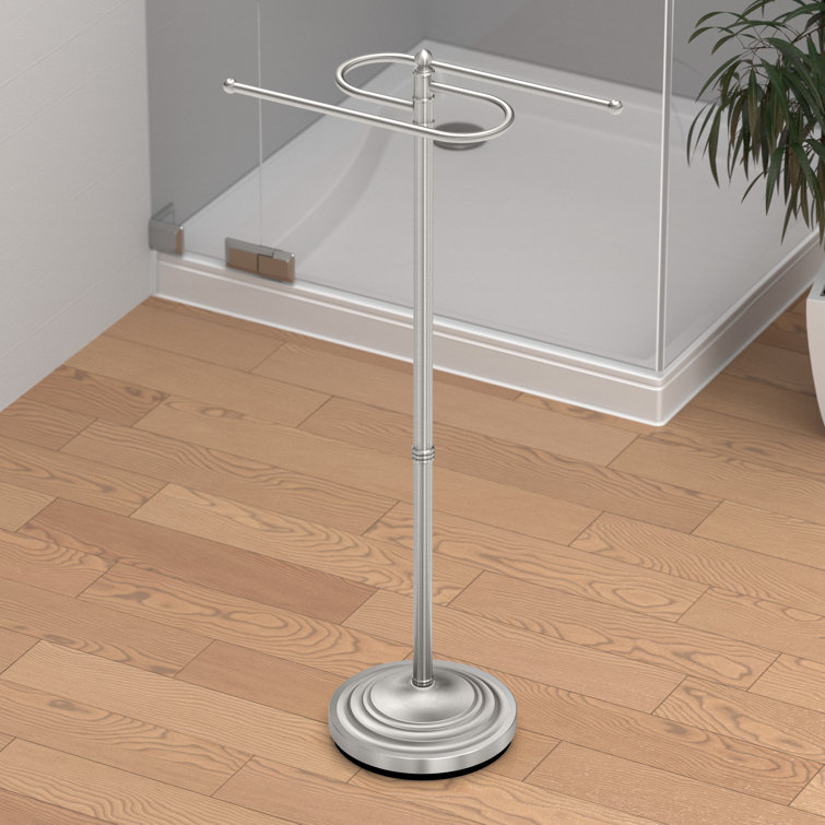 Satin Nickel Freestanding Double Towel Rack with Weighted Base