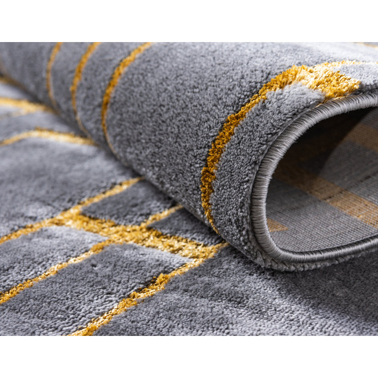 Gray and Gold Geometric Trellis 6' x 9' Synthetic Area Rug