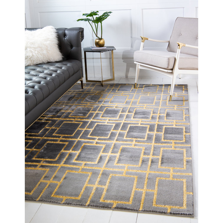 Hollywood Glam 10' x 14' Gray and Gold Trellis Synthetic Rug