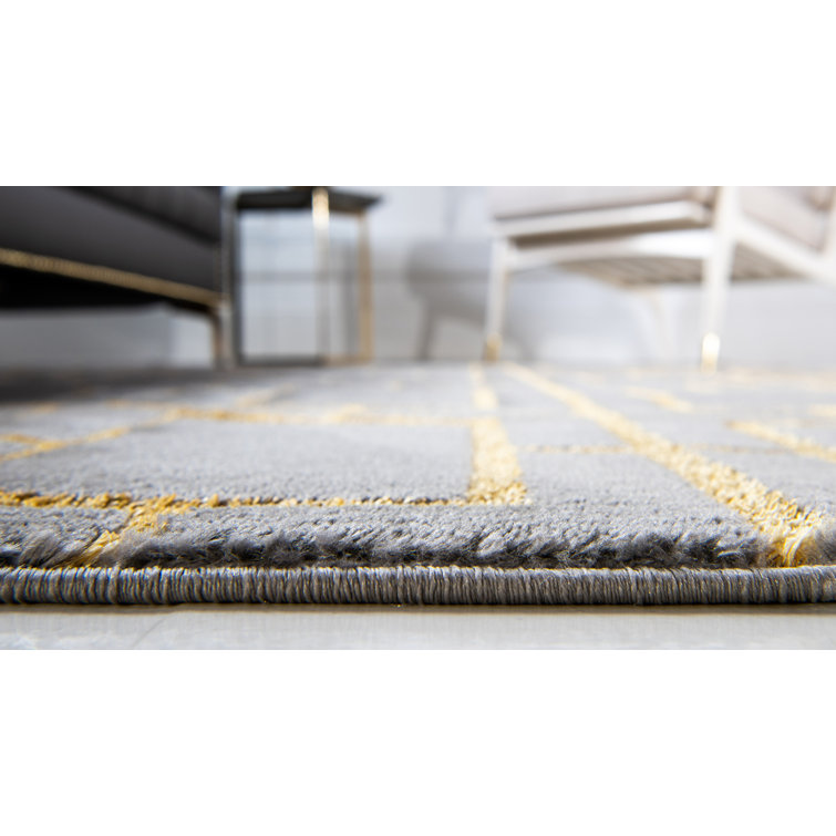 Gray and Gold Geometric Trellis 6' x 9' Synthetic Area Rug
