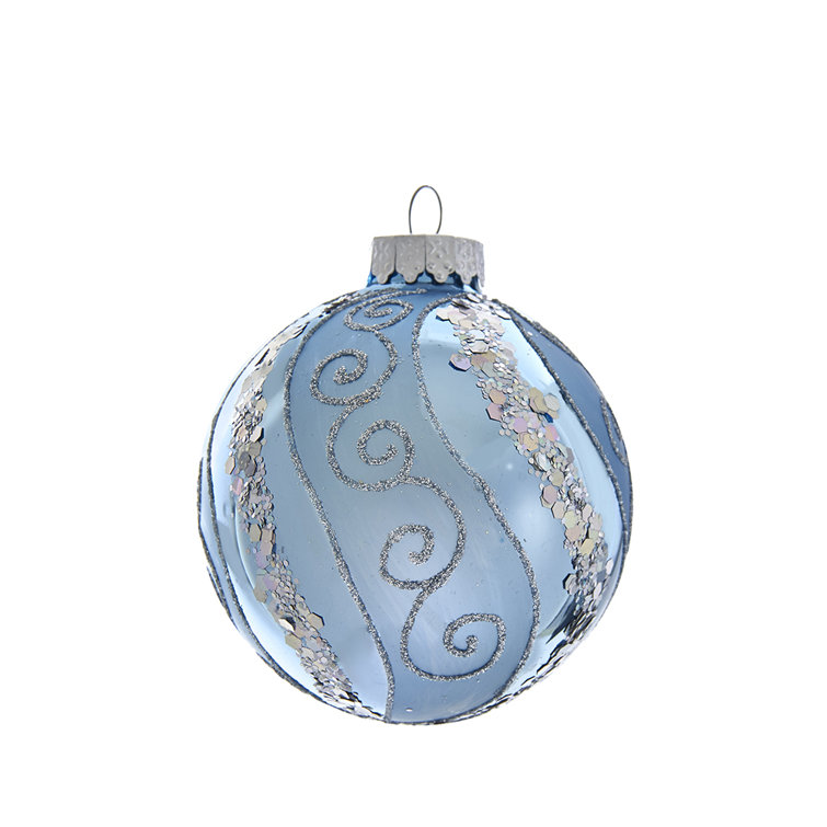 80MM Silver Blue Sequin Glass Ball Ornaments Set of 6