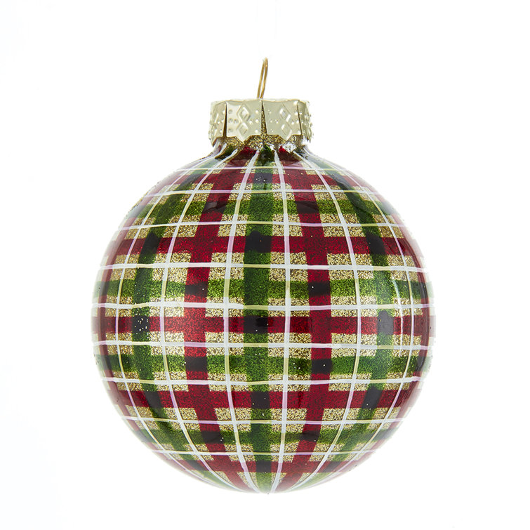 Plaid Glitter Glass Christmas Ball Ornaments Set of Six