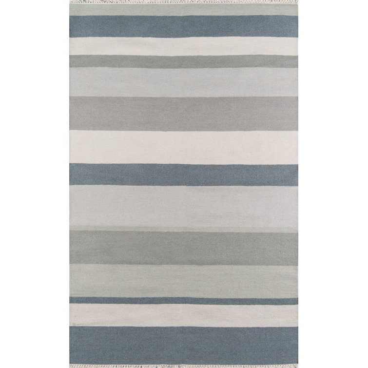 Gray and Beige Flat Woven Wool Striped Rug
