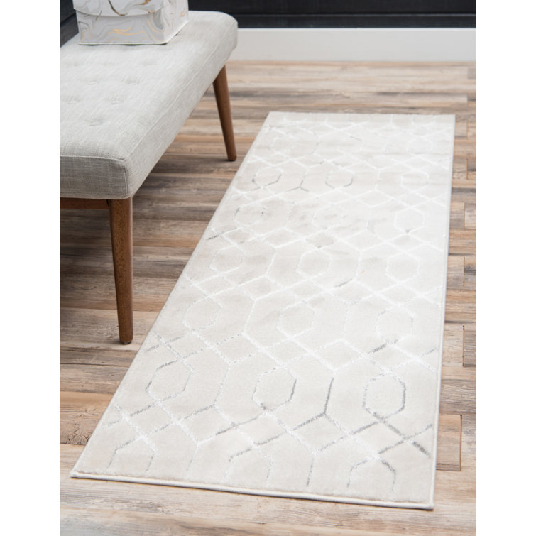 White Silver Trellis Glam Runner Rug 2' x 10'