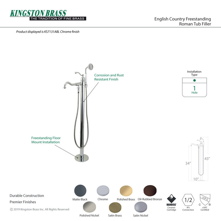 Polished Chrome Freestanding Tub Faucet with Hand Shower