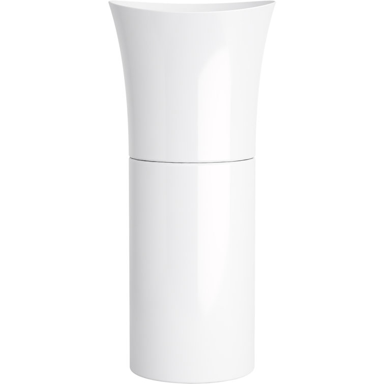 Veil® Sleek White Round Pedestal Bathroom Sink with Supramic Technology