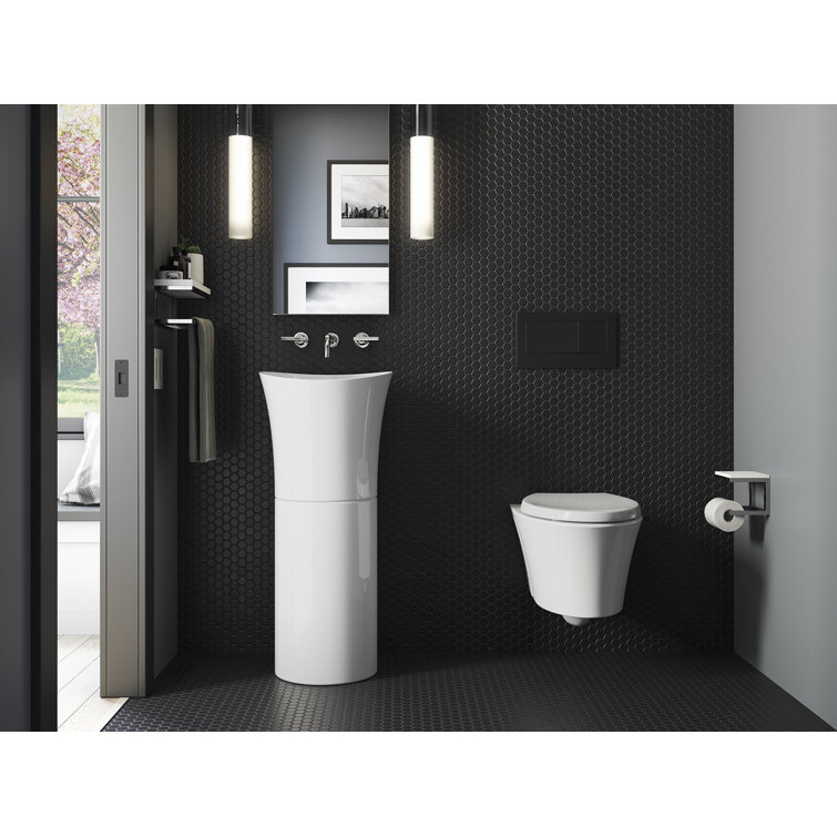 Veil Tall Biscuit Pedestal Specialty Sink in High-Gloss Ceramic