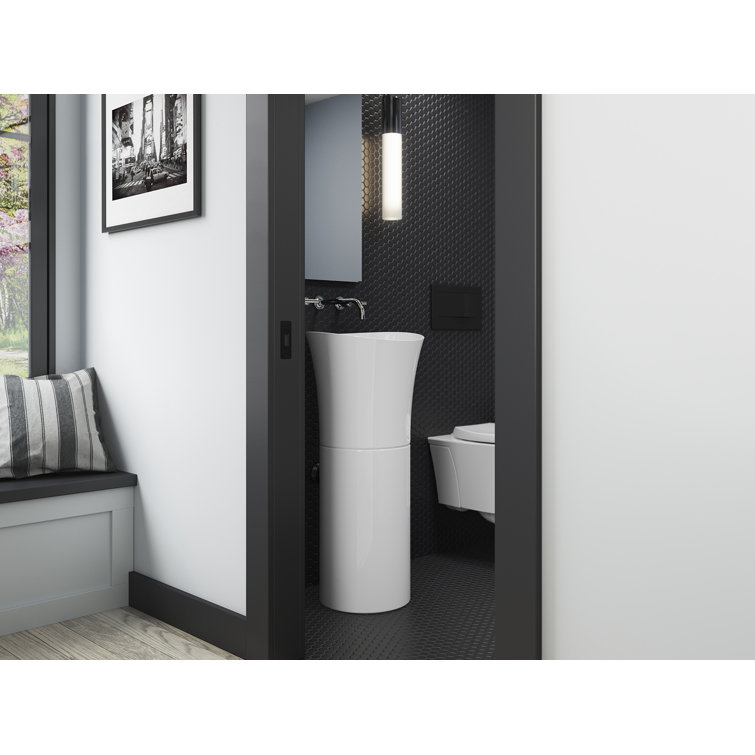 Veil Tall Biscuit Pedestal Specialty Sink in High-Gloss Ceramic