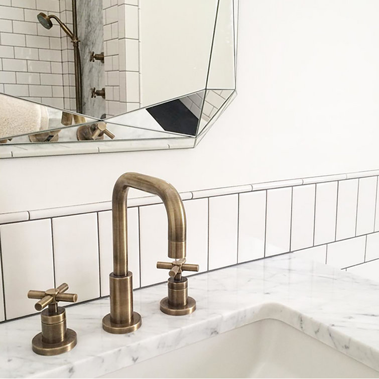 East Square Satin Brass Widespread Bathroom Faucet with Drain