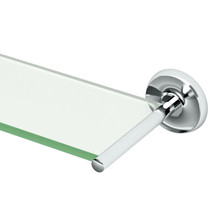 Floating Black 21" Tempered Glass Wall Shelf in Polished Chrome