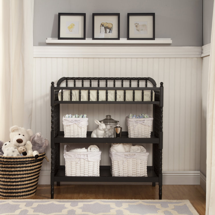 Ebony Black Wooden Changing Table with Safety Strap and Drawers