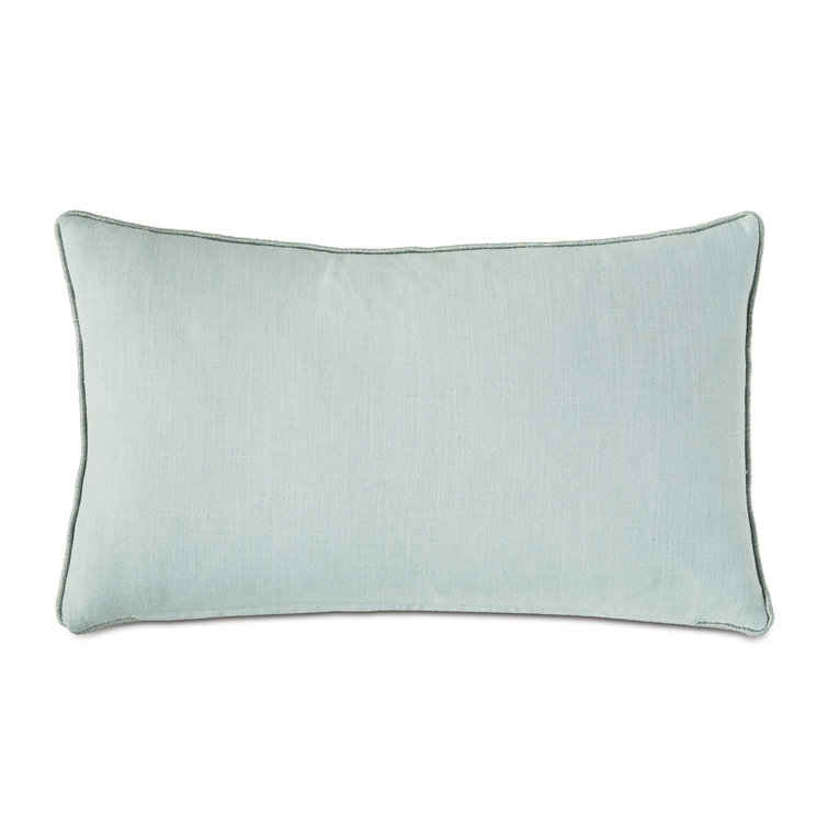 White and Green Cotton Blend Rectangular Embroidered Lumbar Pillow