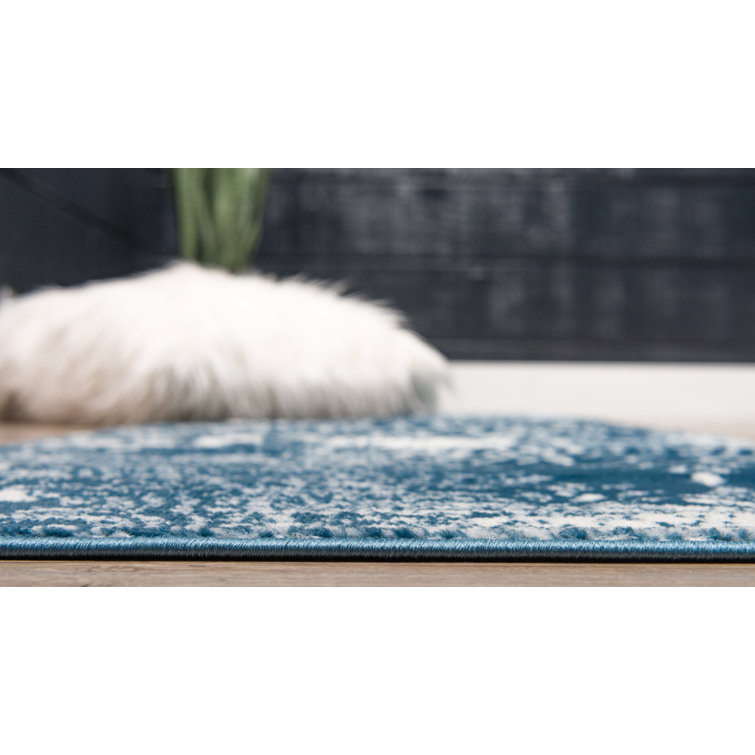 Sofia Grand Blue and White Square Synthetic Area Rug