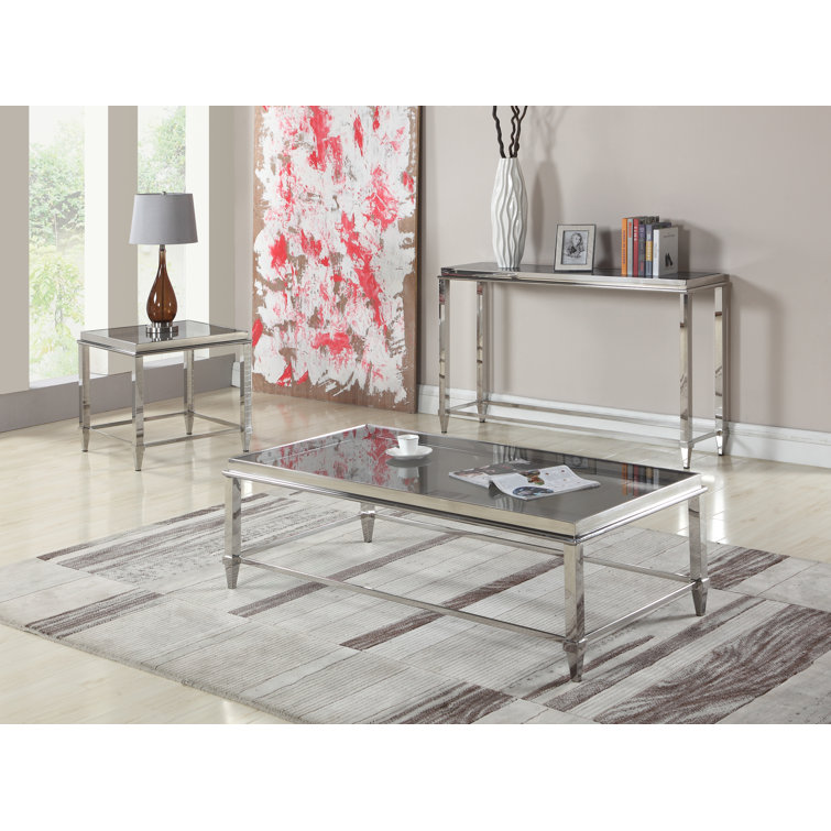 Square Glass Top Coffee Table with Polished Metal Frame