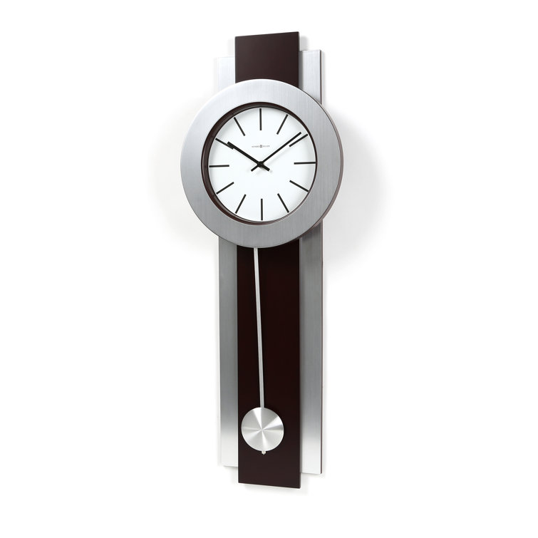 Modern Silver Wall Clock with Brushed Nickel Pendulum
