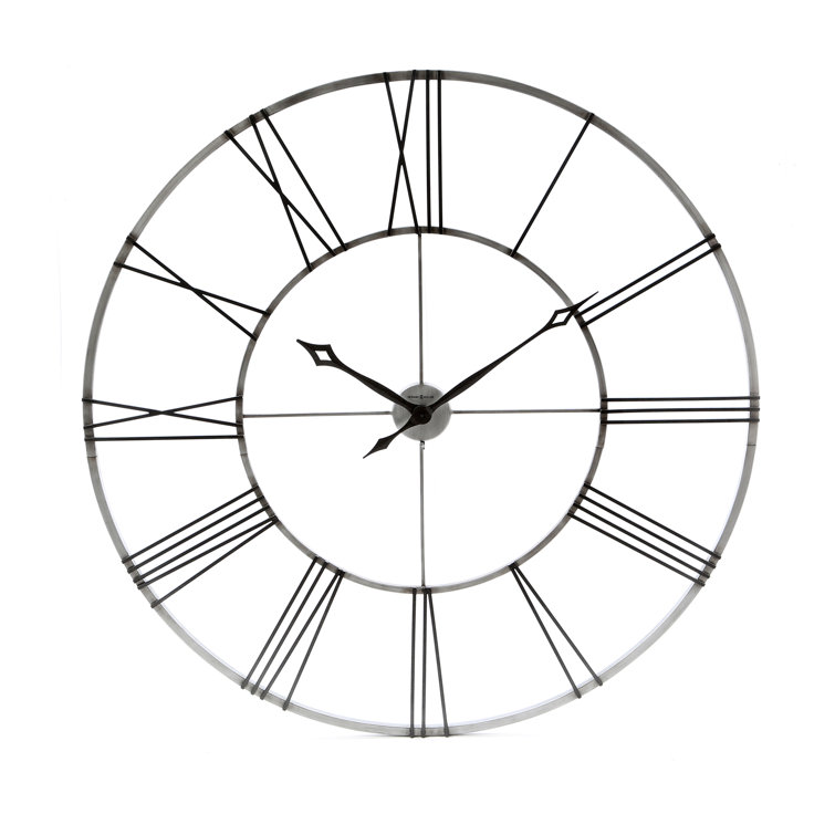 Oversized Brushed Nickel and Charcoal Black Wrought Iron Wall Clock