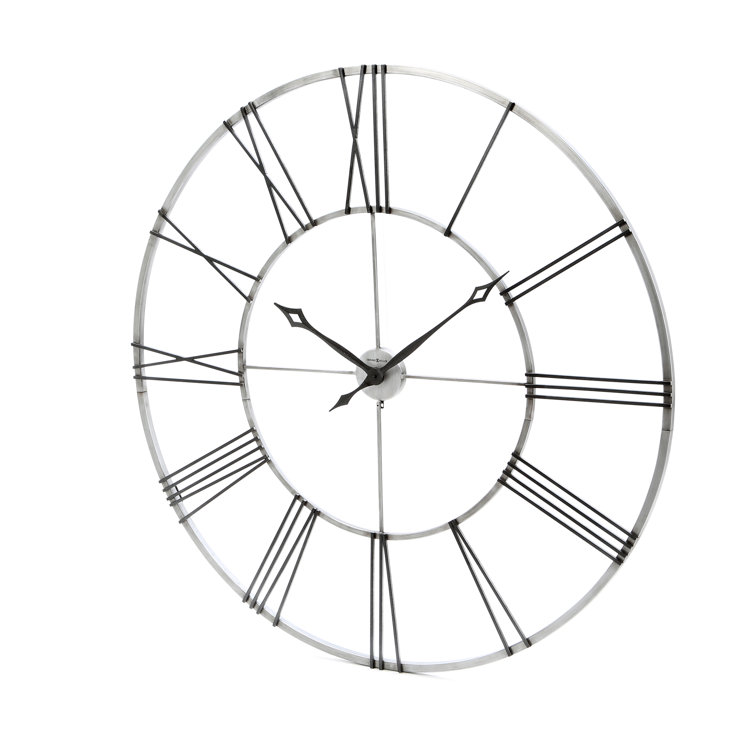 Oversized Brushed Nickel and Charcoal Black Wrought Iron Wall Clock